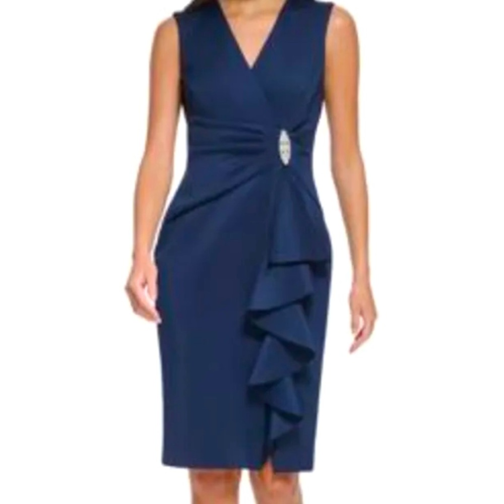 Jessica Howard Sheath Cocktail Dress with Ruffle and Embellishment